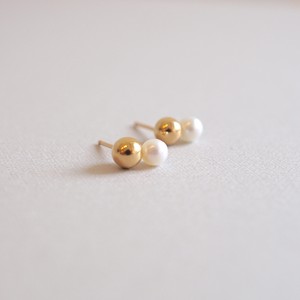 Silver925  淡水パールmixダブルピアスGD (pearl pierced earrings)