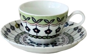 【北欧風】ポタリーフィールド　ラインフラワー　コーヒー碗皿セット　日本製made in Japan