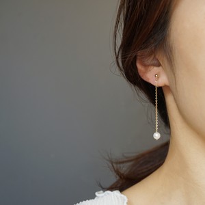 〔14kgf〕淡水パールチェーンノンホールピアス(イヤリング)(pearl pierced earrings)