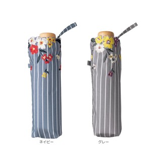 【特価 SALE品】【晴雨兼用傘】折傘 ストライプ フラワー刺繍 ミニ