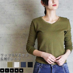 T-shirt Long Sleeves V-Neck Tops Cotton Thermal Cut-and-sew