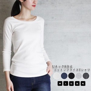 T-shirt Long Sleeves Tops Cotton Cut-and-sew 8/10 length