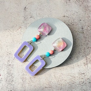 【一点もの】ガラスイヤリング　マーブル＆リバーシブルチャーム Earrings NO.0-1597