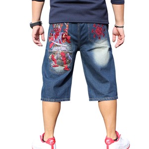 Short Pant Denim Embroidered Japanese Pattern