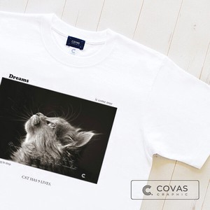 ユニセックス・プリントTシャツ　"猫の夢"　ホワイト　半袖 フォト Tシャツ