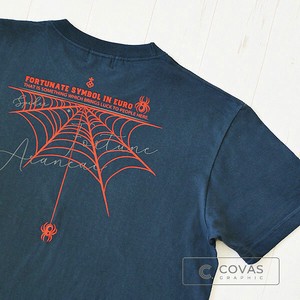 ユニセックス・プリントTシャツ　"蜘蛛の糸"　スチールブルー　半袖 Tシャツ