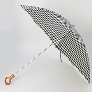 【日本製】綿　チェック　折りたたみ傘　丸手元　晴雨兼用傘