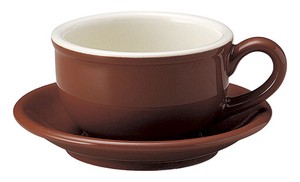 Mino ware Cup Brown Saucer Bird Made in Japan