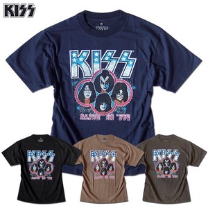 ★伝説のロックバンド「KISS（キッス）」の「ALIVE IN 77」アメリカ星条旗モチーフのプリントTシャツ★