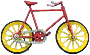 自転車　大　赤　車輪黄色 ＜スチール製オブジェ＞