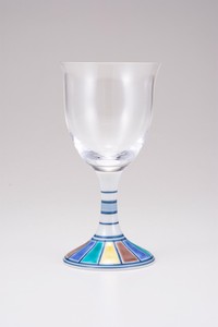 【日本製】九谷和グラス　ワイングラス小（無地）色絵十草文ブルー