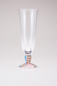 【日本製】九谷和グラス　麦酒グラス（斜）花のタペストリー