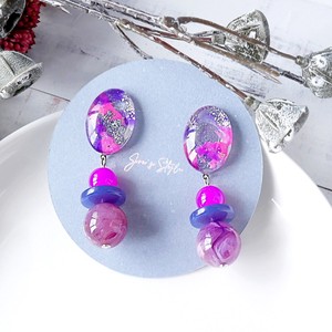 【一点もの】ガラスイヤリング　ピンク＆シルバーペイント　Earrings NO.0-1988