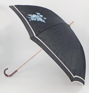 晴雨兼用傘　綿麻　多頭刺繍　ピコ仕上げ　花刺繍　スライドショート傘