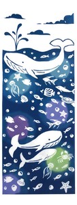 手ぬぐい 注染 クジラと魚たち 日本の伝統技法 和柄 手拭い 【和布華】 日本製