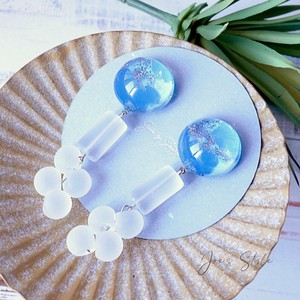 【一点もの】ガラスイヤリング　ペイントラメ＆フロストガラス　Earrings NO.0-1998