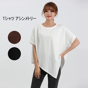 T-shirt Pullover Asymmetrical Plain Color T-Shirt Summer Cut-and-sew 3-colors