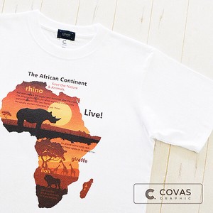 ユニセックス・プリントTシャツ　"アフリカの太陽"　ホワイト 半袖 Tシャツ