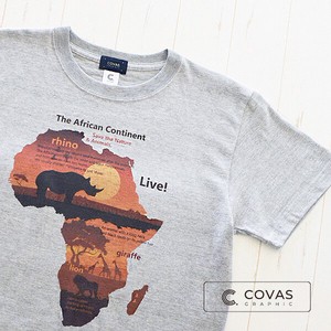 ユニセックス・プリントTシャツ　"アフリカの太陽"　杢グレー 半袖 Tシャツ