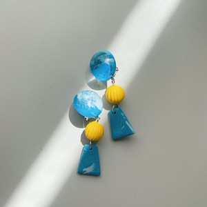【一点もの】ガラスイヤリング　ブルーペイントとクレイパーツ Earrings NO.danoan-152