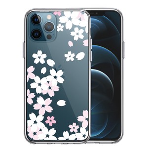 iPhone12/12pro 側面ソフト 背面ハード ハイブリッド クリア ケース 桜 さくら ホワイト