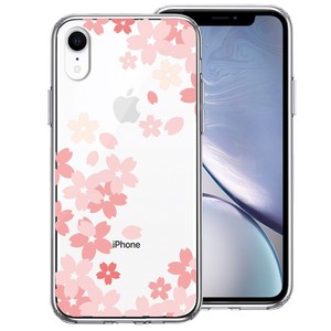 iPhoneXR 側面ソフト 背面ハード ハイブリッド クリア ケース 桜 ピンク