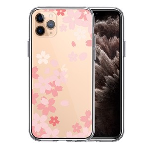 iPhone11pro 側面ソフト 背面ハード ハイブリッド クリア ケース 桜 ピンク