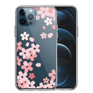 iPhone12/12pro 側面ソフト 背面ハード ハイブリッド クリア ケース 桜 ピンク