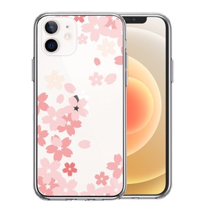 iPhone12mini 側面ソフト 背面ハード ハイブリッド クリア ケース 桜 ピンク