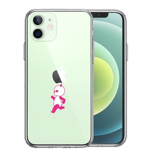 iPhone12mini 側面ソフト 背面ハード ハイブリッド クリア ケース ピンク Panda パンダ 小走り