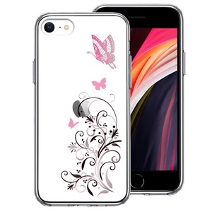 新型 iPhoneSE 第3 第2世代 ハイブリッド クリア ケース フローラル バタフライ ピンク
