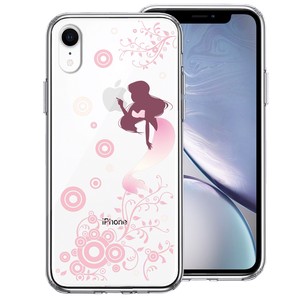 iPhoneXR 側面ソフト 背面ハード ハイブリッド クリア ケース マーメイド 人魚姫 ピンク