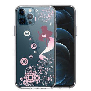 iPhone12/12pro 側面ソフト 背面ハード ハイブリッド クリア ケース マーメイド 人魚姫 ピンク