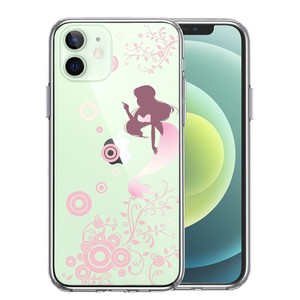 iPhone12mini 側面ソフト 背面ハード ハイブリッド クリア ケース マーメイド 人魚姫 ピンク