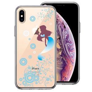 iPhoneX iPhoneXS 側面ソフト 背面ハード ハイブリッド クリア ケース マーメイド 人魚姫 ブルー
