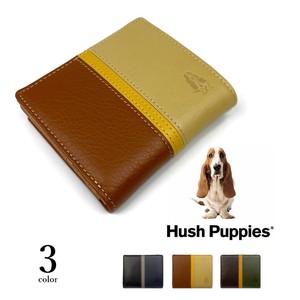全3色 Hush Puppies ハッシュパピー 本革 トリコロールカラー 二つ折り財布 ファスナー小銭入れ(hp0455)