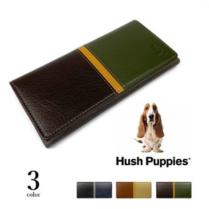 全3色　Hush Puppies ハッシュパピー リアルレザー トリコロールカラー かぶせ 長財布 本革 (hp0456)