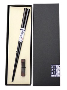 日本製　縞黒檀木箸  箸置付　 折箱入高級　贈り物　ギフト　プレゼント　彫刻　天丸　細角　八角