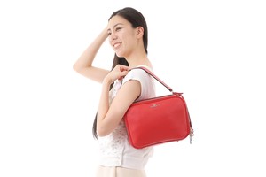 Shoulder Bag Red Brown Genuine Leather 2-way