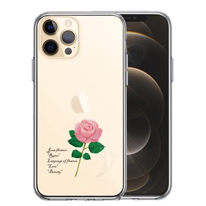 iPhone12/12pro 側面ソフト 背面ハード ハイブリッド クリア ケース バラ 薔薇 花言葉 付き