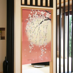 【受注生産のれん】85x150cm「しだれ桜と月」【日本製】和柄 和風 コスモ 目隠し