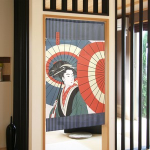 【受注生産のれん】85x150cm「美人画 蛇の目傘」【日本製】浮世絵 和柄 和風 コスモ 目隠し