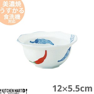 錦唐辛子 八角小鉢 12.5×5.5cm 白磁