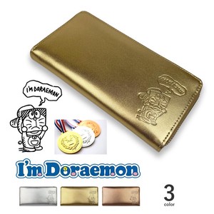 Long Wallet Design Doraemon Round Fastener Genuine Leather 3-colors