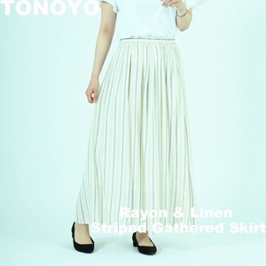 Skirt Stripe Rayon Linen Flare Skirt