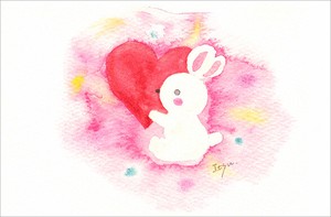 ポストカード marron125「恋するうさぎ」 水彩画 ウサギ ハート