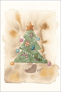 ポストカード クリスマスカード marron125「アンティーククリスマス」 ツリー オーナメント 水彩画