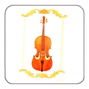 コースター 山田和明 「さえずり」 水彩画 バイオリン