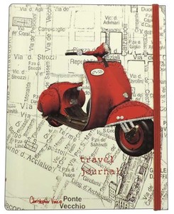 トラベルジャーナルノート「赤いバイク」クリストファーヴァインデザイン ゴム紐付き 文房具