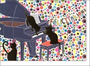グリーティングカード 多目的 「三匹の猫とグランドピアノ/お慶び」 ねこ